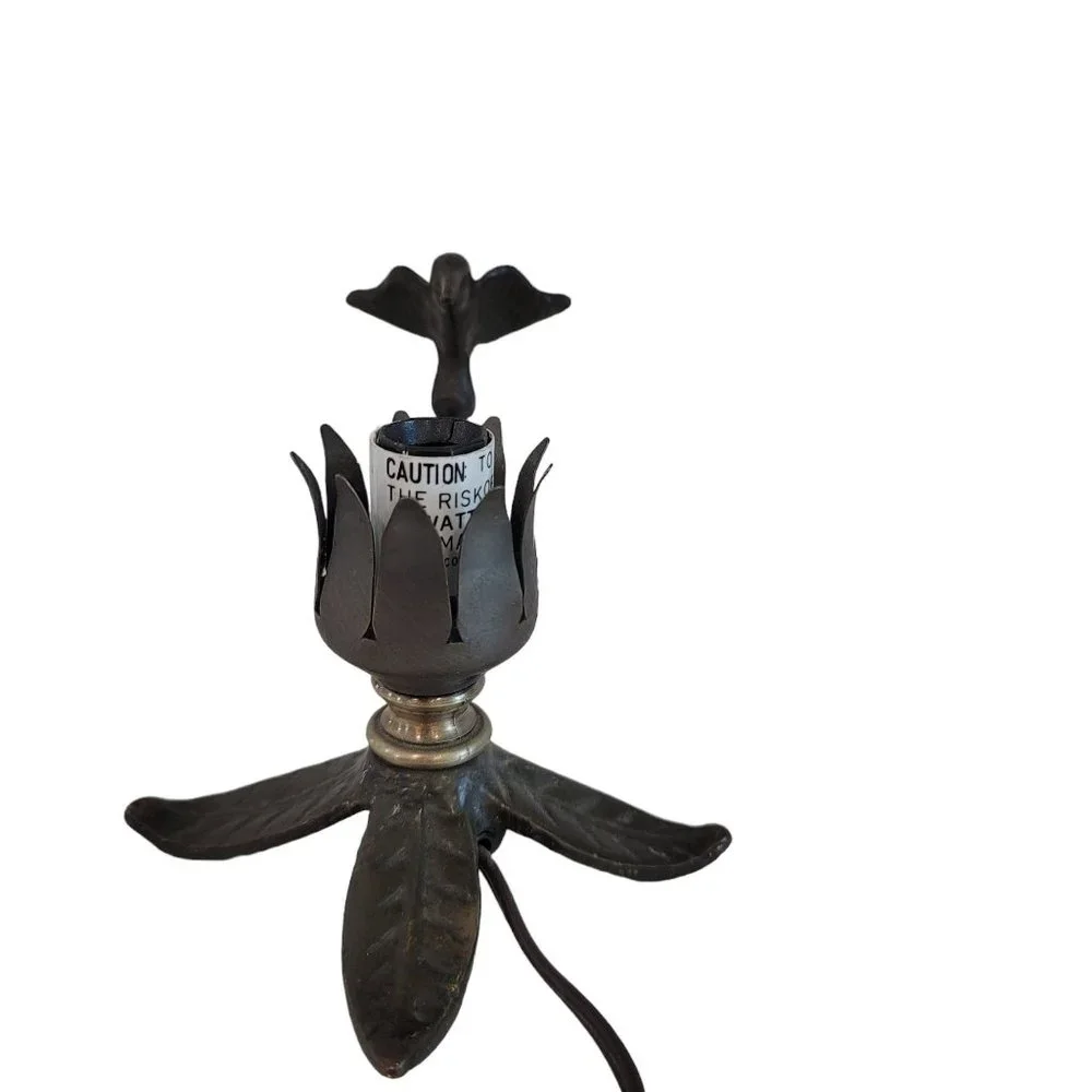 vintage brass humming bird flower lamp add a glass floral shade or use bare bulb